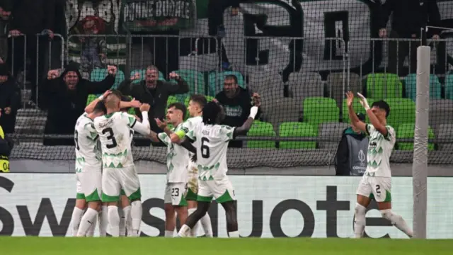 Ivan Durdov of NK Olimpija Ljubljana celebrates scoring