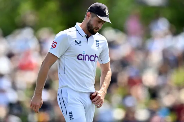 Chris Woakes holding the ball