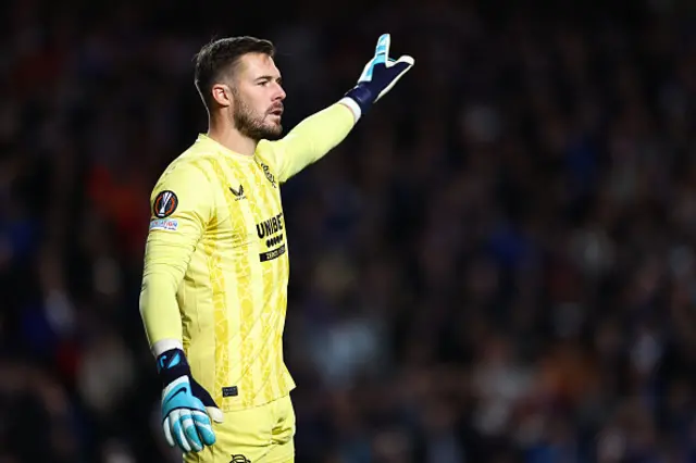 Jack Butland of Rangers looks on