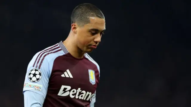 Aston Villa midfielder Youri Tielemans looking disappointed