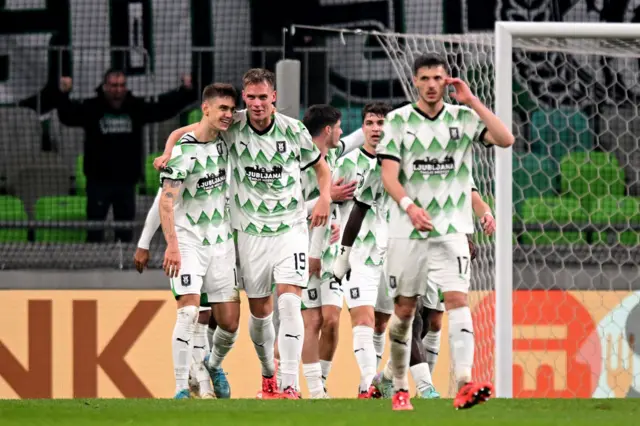 Ivan Durdov of Olimpija celebrates scoring