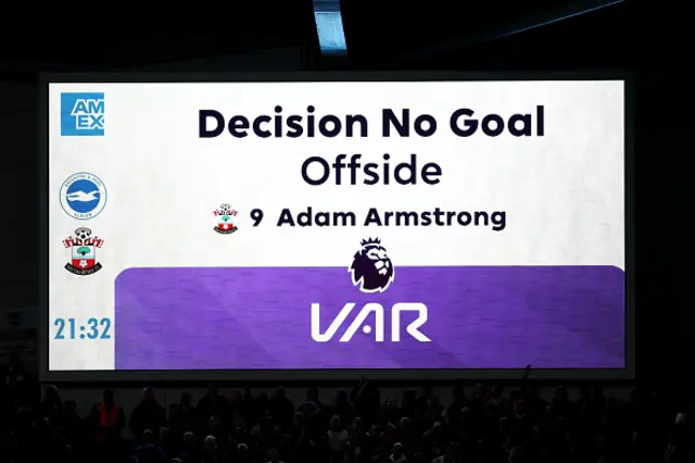 The board in the AMEX stadium stages Adam Armstrong was in an offside position