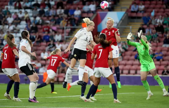 Julie Nelson scores against Norway