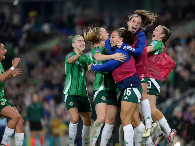 Northern Ireland players celebrate Wade's goal