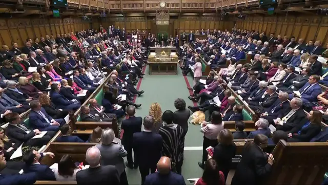 Screen grab of the benches filled with MPs during the debate of the Terminally Ill Adults (End of Life) Bill, in the chamber of the House of Commons