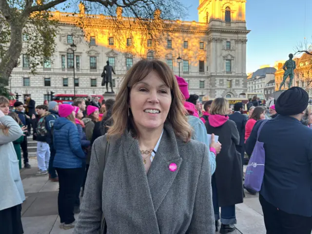 ​​Sarah Wootton, chief executive of Dignity in Dying is pictured on Whitehall near Parliament