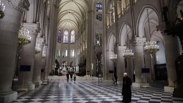 Inside the cathedral with newly cleaned windows letting in a lot of light shining in