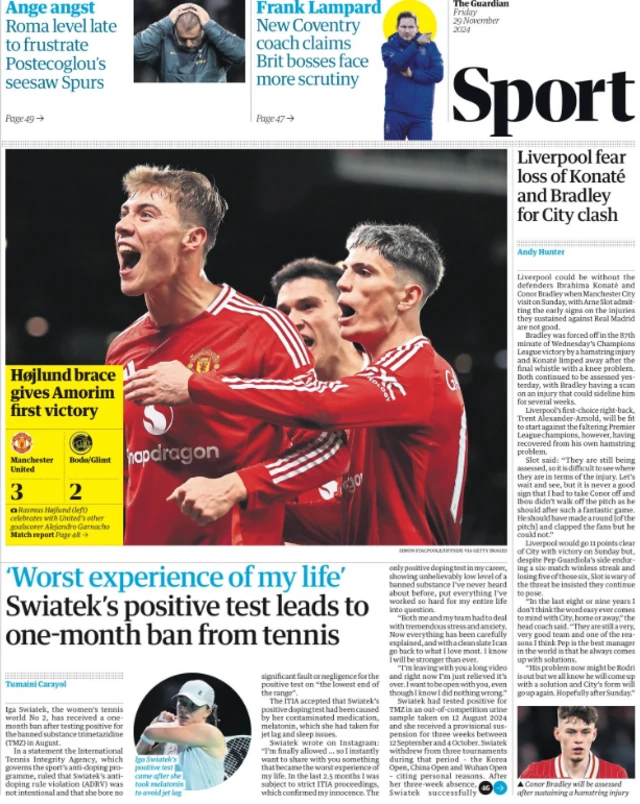 Guardian sport page