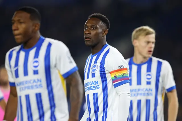 Danny Welbeck of Brighton & Hove Albion, seen wearing a rainbow armband