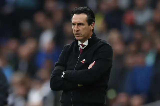 Aston Villa's Spanish head coach Unai Emery looks o