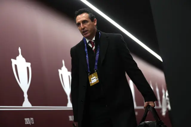 Unai Emery, Manager of Aston Villa, arrives at the stadium