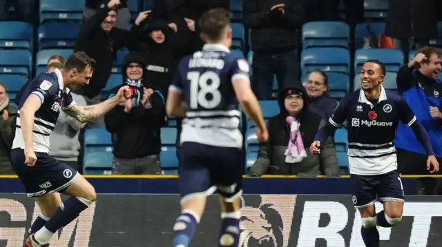 Millwall celebrate Jake Cooper's goal against Burnley