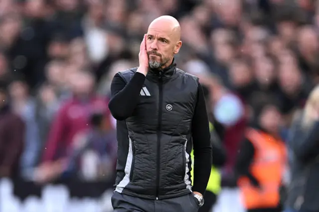 Erik ten Hag, Manager of Manchester United, reacts