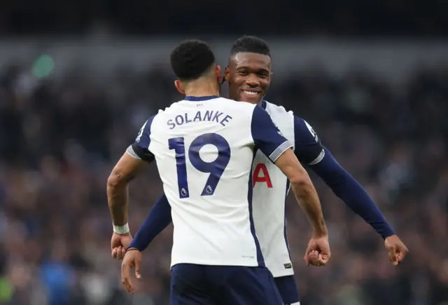 Tottenham Hotspur's Dominic Solanke celebrates scoring his side's third