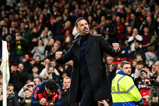 Manchester United Head Coach Ruud van Nistelrooy celebrates