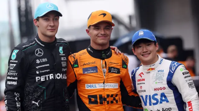 George Russell, Lando Norris and Yuki Tsunoda