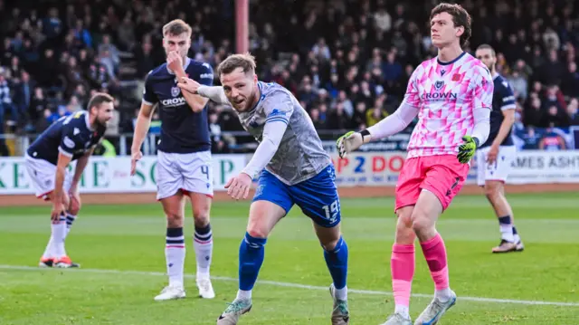 Bruce Anderson celebrates after scoring for Kilmarnock against Dundee