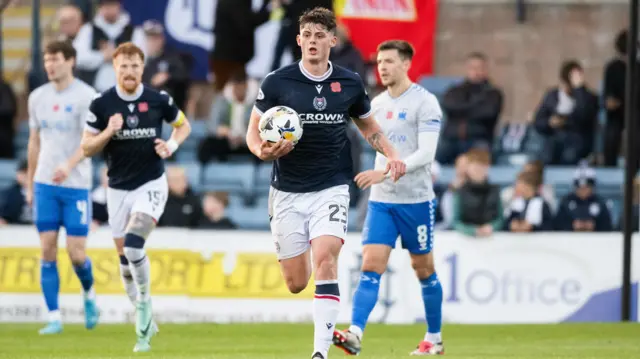 Seb Palmer-Houlden celebrates after scoring for Dundee against Kilmarnock