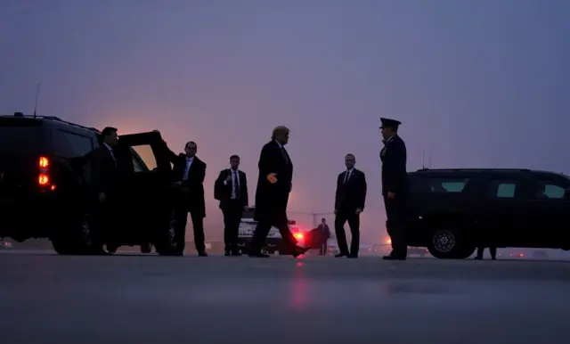 U.S. President Donald Trump boards Air Force One as he departs Joint Base Andrews in Maryland in January 2020