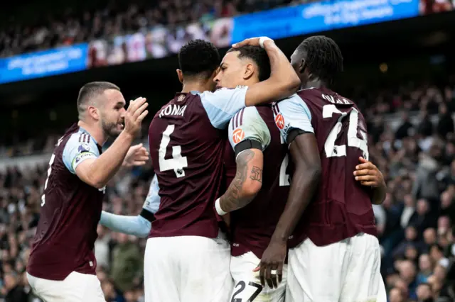 Morgan Rogers of Aston Villa celebrates with his teammates