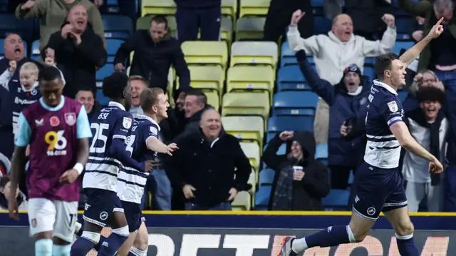 Millwall celebrate Jake Cooper's goal against Burnley