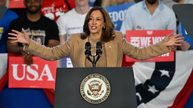 Kamala Harris at a rally in Charlotte