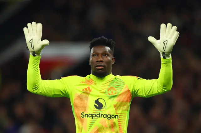 Manchester United's Andre Onana reacts