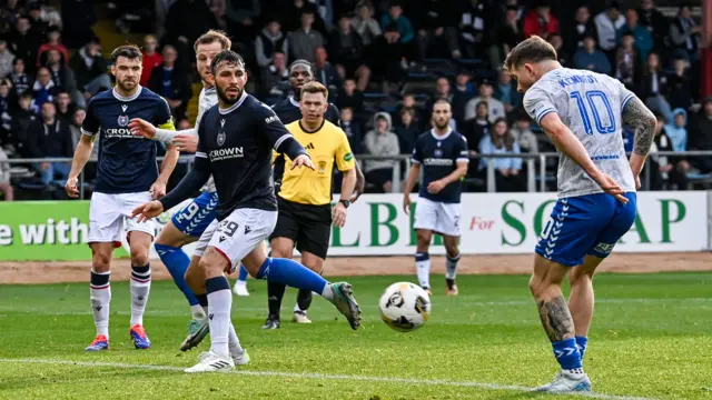 Matty Kennedy scores for Kilmarnock against Dundee