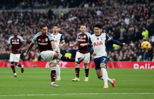 Aston Villa's Morgan Rogers shoots at goal