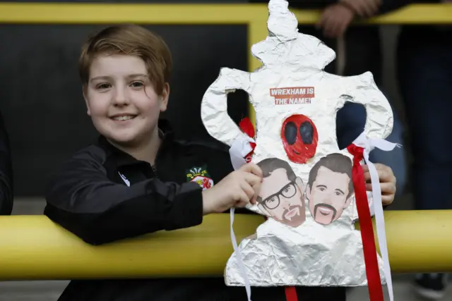 Wrexham fan with tinfoil FA Cup