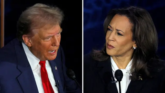 A composite image of Trump and Harris