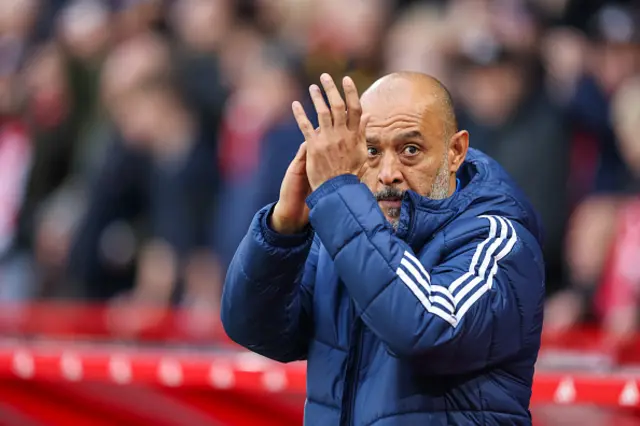 Nottingham Forest manager Nuno Espirito Santo applauds the fans