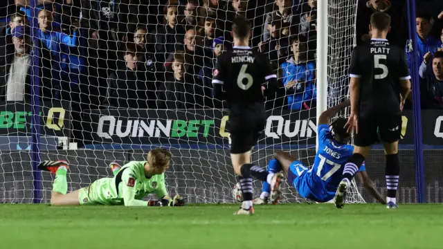 Ricky-Jade Jones scores his and Peterborough's second against Notts County