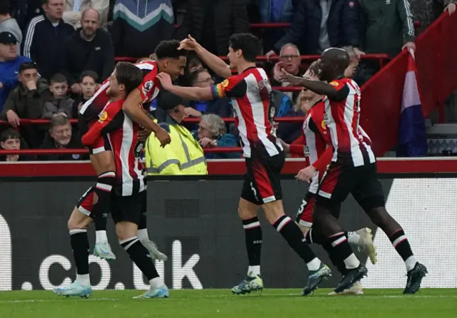 Brentford's Kevin Schade celebrates scoring his side's second goal