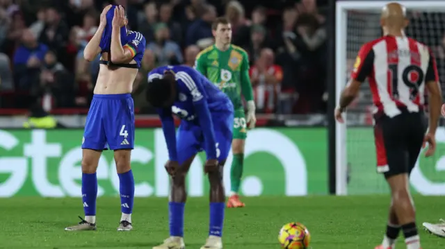 Leicester City's Conor Coady looks dejected.