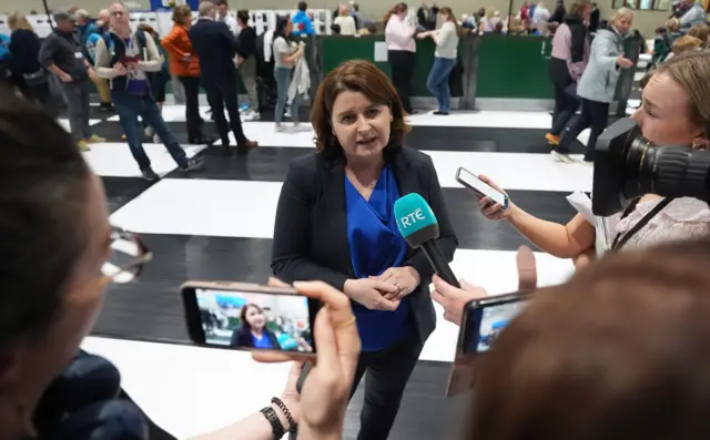 ocial Democrats candidate Jennifer Whitmore arrives as counting takes place at Shoreline Leisure Greystones in Co Wicklow, after voters went to the polls to elect 174 TDs across 43 constituencies during the General Election.