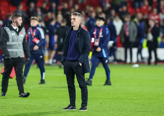 Ipswich Town manager Kieran McKenna stares