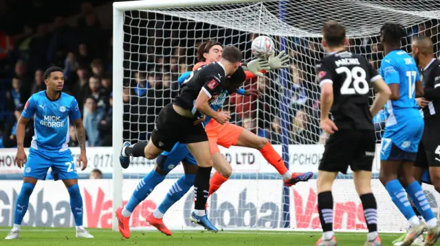 Matthew Platt scores Notts County's second goal at Peterborough