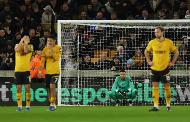 Wolverhampton Wanderers' Jose Sa looks dejected