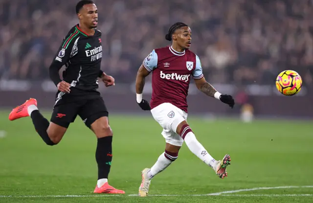 Crysencio Summerville of West Ham United scores a goal, which is later ruled out