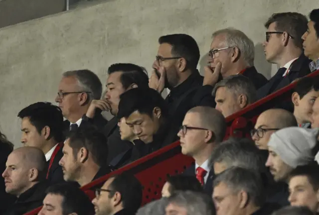 New Leicester City manager Ruud van Nistelrooy in the stands.