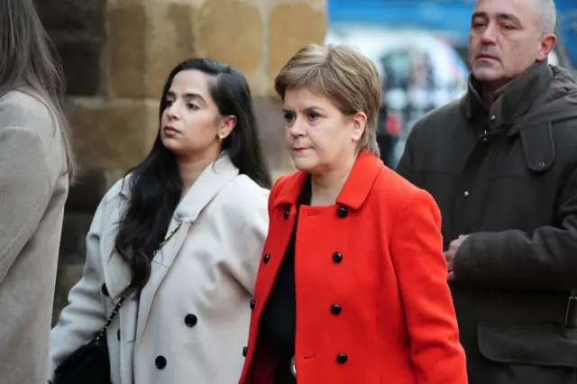 Nicola Sturgeon arrives at the funeral of Janey Godley