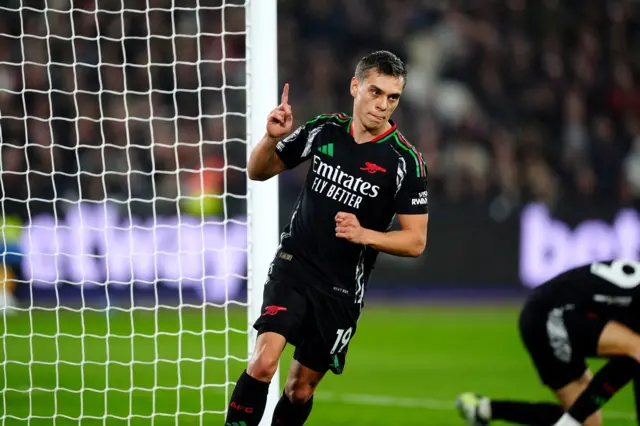 Arsenal's Leandro Trossard celebrates after scoring his sides second goal.