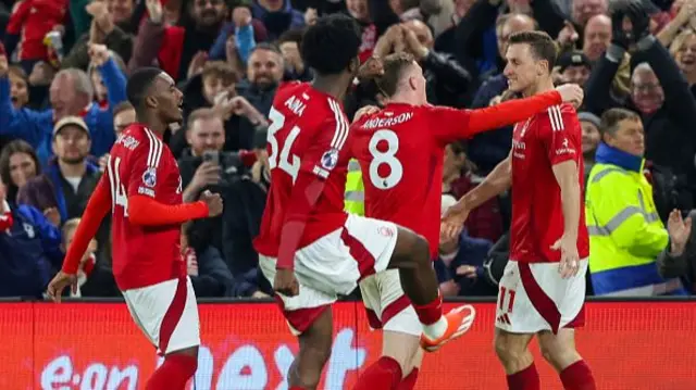 Nottingham Forest's Chris Wood celebrates scoring the opening goal.