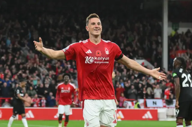 Nottingham Forest striker Chris Wood celebrating