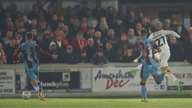 Jovon Makama fires Lincon into a 2-0 lead at Chesham United