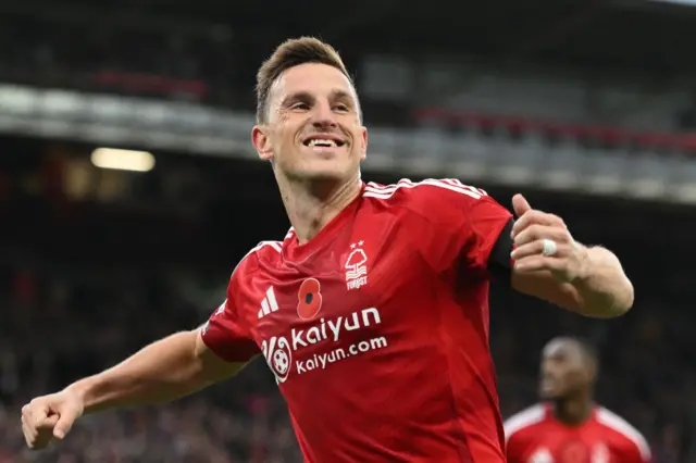 Chris Wood celebrates scoring for Nottingham Forest