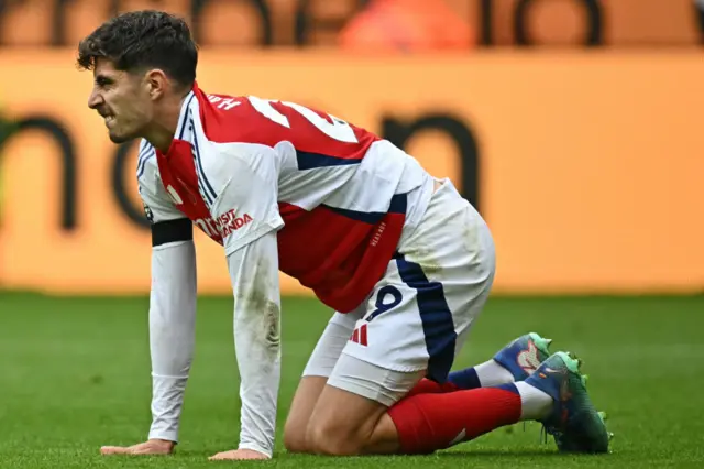 Arsenal forward Kai Havertz on the ground