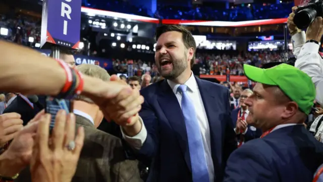 JD Vance arrives on the first day of the Republican National Convention in Milwaukee