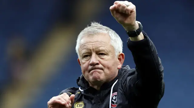 Sheffield United manager Chris Wilder punches the air